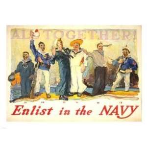  All Together, Enlist in the Navy  24 x 18  Poster Print Toys & Games