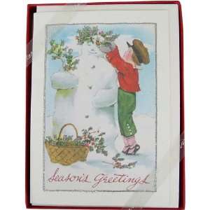  Boy with Snowman 3 Pack Cavallini Glitter Greetings Boxed 