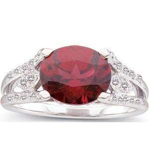 Enchanting Pinkish Red Rhodolite Garnet Ring   Fancy Diamond Encrusted 