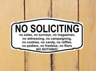 No Soliciting Sign Many Colors 8x4 Inches   