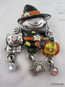 Halloween Witch with Cat Pumpkin JOL Pin Brooch  