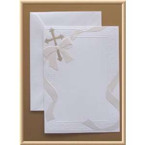  White Blank Printable Flat Card Silver Christian Cross 
