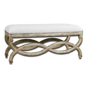   , Bench Hand Carved, White Mahogany Frame With Antiqued Almond Finish