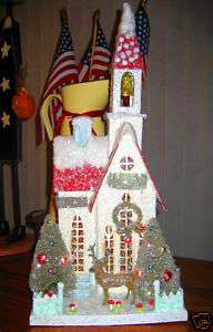 Cardboard CHRISTMAS WINTERY Church GREAT Vintage Lk 22  