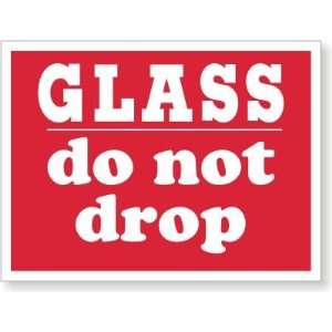  Glass Do Not Drop (red background) Coated Paper Label, 4 