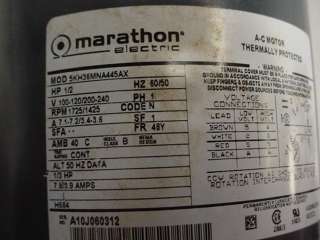 Marathon Elec 5KH36MNA445AX Motor 1725/1425RPM 1/2HP 1PH & Fluid O 