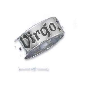  Sterling Silver 7mm Antiqued Virgo Zodiac Band Ring   Size 