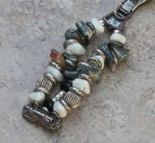 Ladies bangle watch band beaded w/ abalone shell beads  
