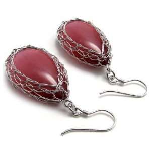 Pink Glass Embedded Sterling Silver 925 Earrings