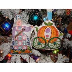  Crewel Ornaments Fairy Godmother and Pumpkin Coach