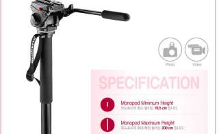 New Manfrotto 561BHDV 1 FLUID VIDEO MONOPOD With Head 719821318347 