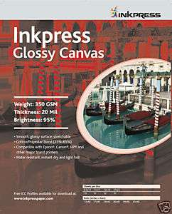 Inkpress Artists Inkjet Glossy Canvas Paper 8.5x11 10  