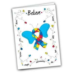  Autism Ribbon Note Card   Butterfly Believe (1 Pack 
