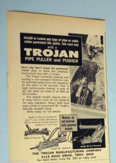 Pipe Puller & Pusher TROJAN MFG Troy OH 60s Print Ad  