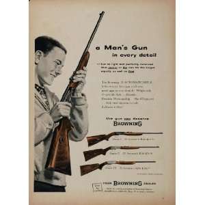 1957 Ad Browning .22 Automatic Rifle Gun Young Boy   Original Print Ad 