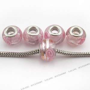 100 Pink Lampwork Charm Bead Fit Bracelet P24 FREE SHIP  