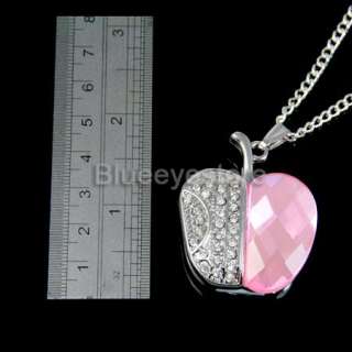 New 4GB Pink Crystal Apple Necklace USB 2.0 Flash Memory Pen Drive 