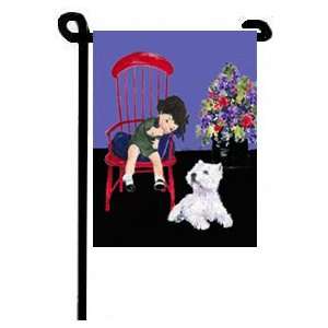  Westie with Little Girl in Chair Garden Flag Everything 