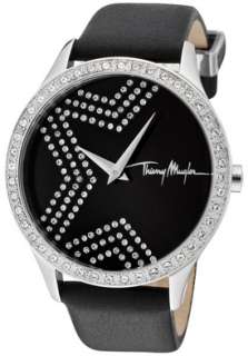   Mugler Watch 4711302 Womens White Crystal Black Dial Black Leather