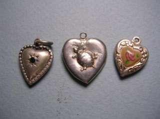 COLLECTION of 17 VINTAGE STERLING SILVER PUFFY HEART CHARMS ENAMEL 
