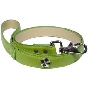   Dog Leash   Leather Leash with Flower Studs   Green   Four Feet Long