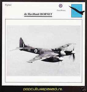 DE HAVILLAND HORNET British Airplane ATLAS PICTURE CARD  