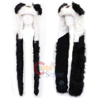 Panda Cat Fluffy Plush Lapland Hat w/ Mittens Pokect Scarf Premium 