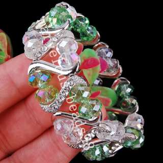 Light Green White Crystal S Space Beads Bracelet G3745  
