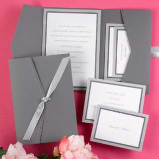 Chloe B Pewter Grey & White Pocket Wedding Invitation 30% Off   Create 