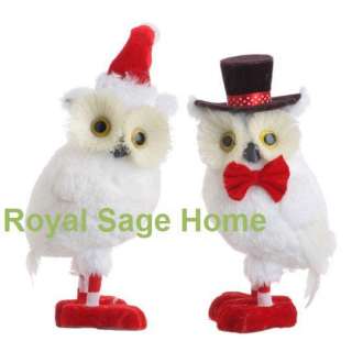 RAZ 8 Fluffy White Owl w/Hat Christmas Tree Ornament  