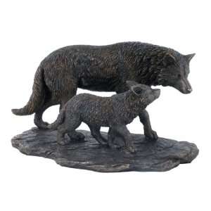  Wolf and Baby Wolf Walking Bronze Sculpture