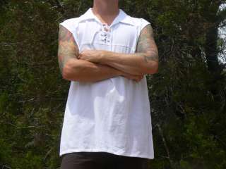 XXL White Sleeveless Cotton Renaissance Shirt Pirate Medieval Celtic 