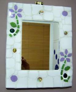 Handmade, Mosaic Pink Flower Mirror L32cm W27cm  