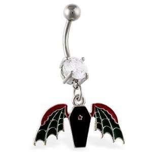  Navel ring with dangling coffin with wings Jewelry