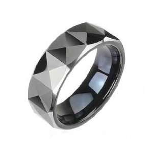  8MM Black Plated Tungsten Ring with Triangular Prism Cut 