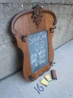 16 Antique Oak Wood Real Slate Chalkboard,4 Coat Hooks, 2 Boxes Chalk 