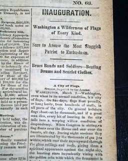 President JAMES A. GARFIELD Inauguration (Day of) 1881 Newspaper with 