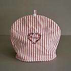Shabby Chic TEA COSY Red Natural Striped Vintage style retro new heart