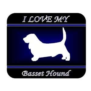 I Love My Basset Hound Dog Mouse Pad   Blue Design 