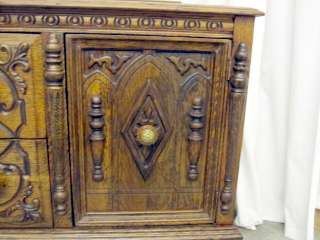 Antique Jacobean Style Oak Buffet Server Very Ornate Wood Work Great 