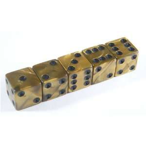   Set of 5 Dice 16mm Gold Tone Olympic Pearlized Spot Dice Toys & Games