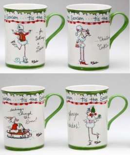 Ruby White POODLE Dog Christmas Coffee Tea Cup MUG SET 4 by Babs tis 