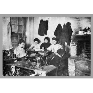  Five Immigrant Women Sit at a Table and Sew 12x18 Giclee 