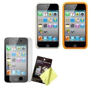 Two Silicone Cases / Skins / Covers (White, Orange) & LCD Screen Guard 