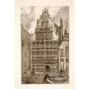 1911 Print Ghent Belgium Watermens Guild House Architecture George 