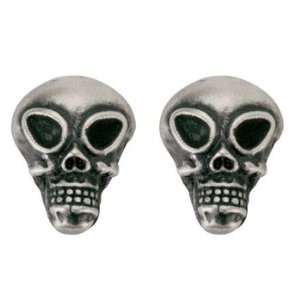 Alien Skull Earrings   Pewter   0.5 Height