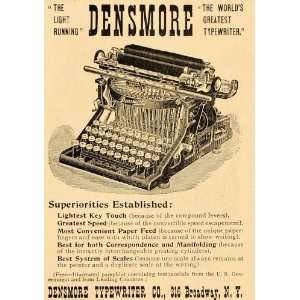  1896 Vintage Ad Densmore Typewriter Antique Machine 