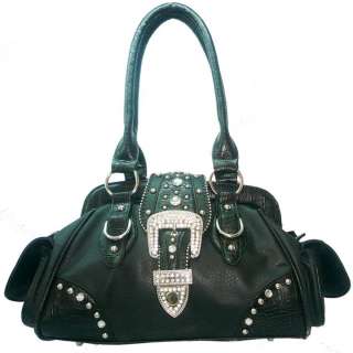 Studded western style satchel bag w/ rhinestone buckle  
