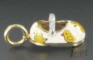 Aaron Basha P107W 18K Yellow Gold Duckies Diamond Baby Shoe Charm NEW 