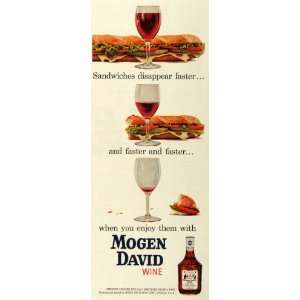  1959 Ad Mogen David Wine Sub Sandwich Concord Grapes 